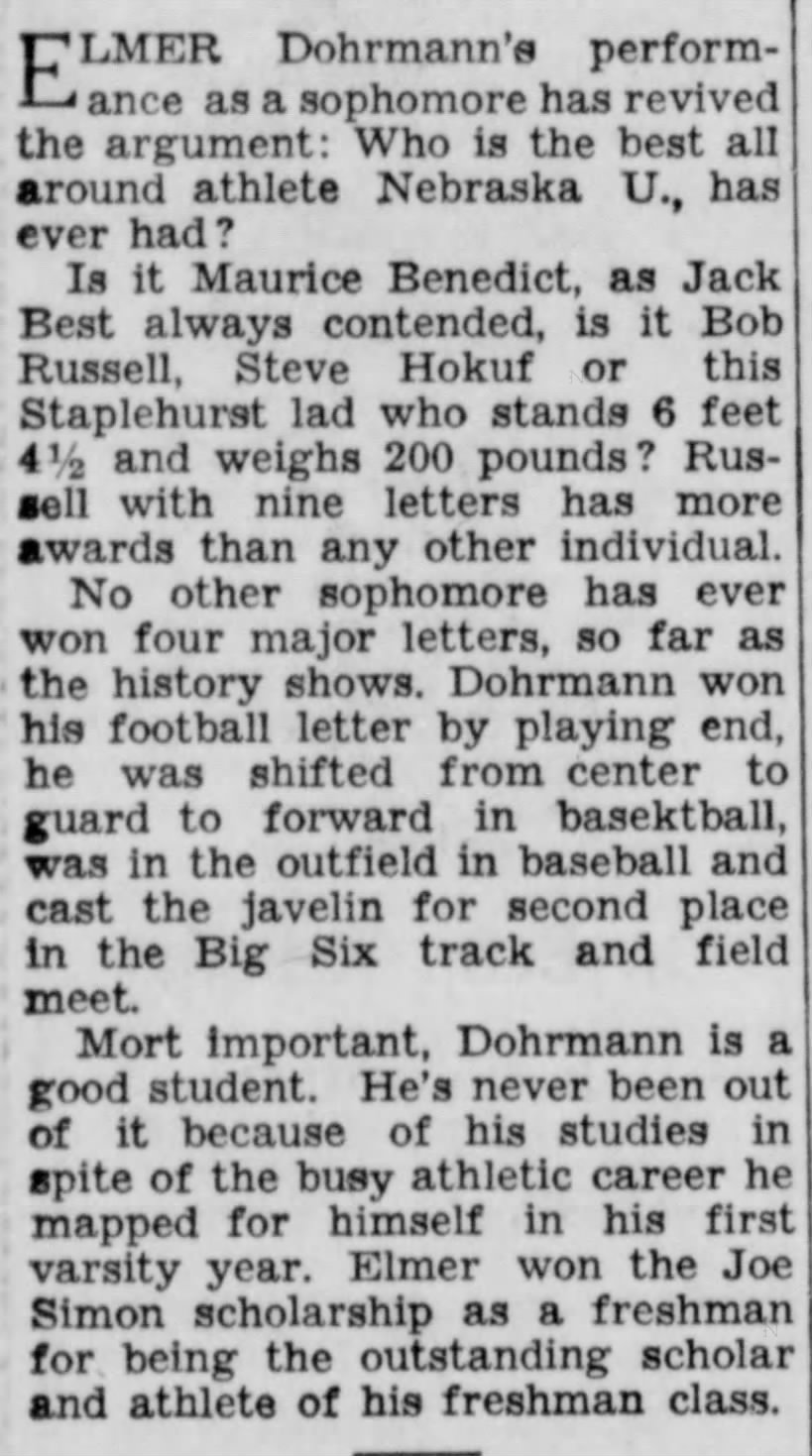 1936 Elmer Dohrmann four letters as sophomore