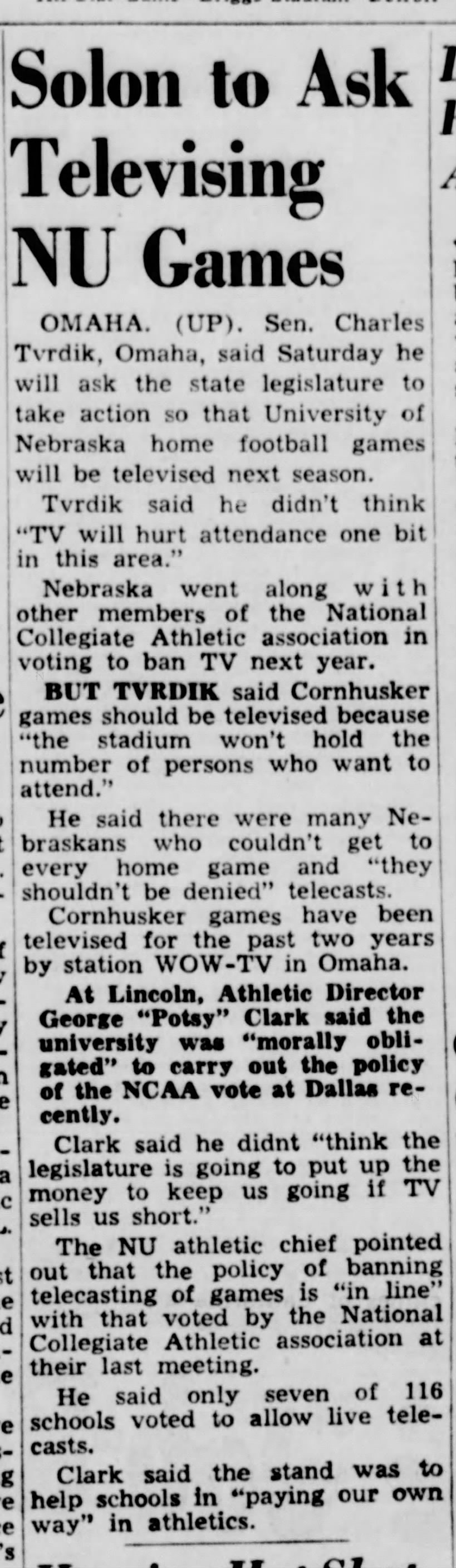 1951 Nebraska football television issue