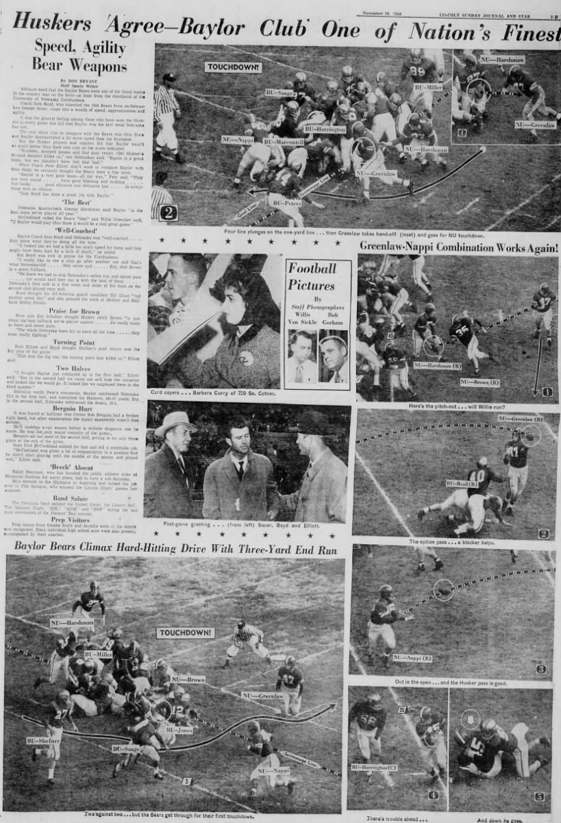 1956 Nebraska-Baylor football photo page