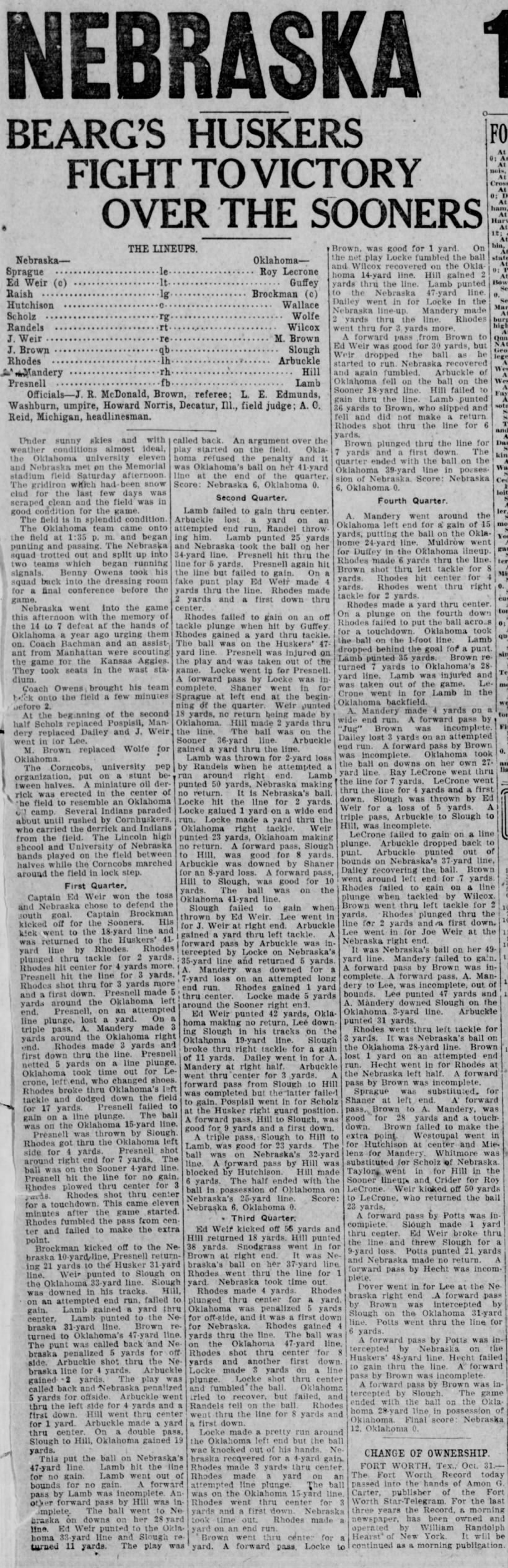 1925 Nebraska-Oklahoma football, Lincoln Journal
