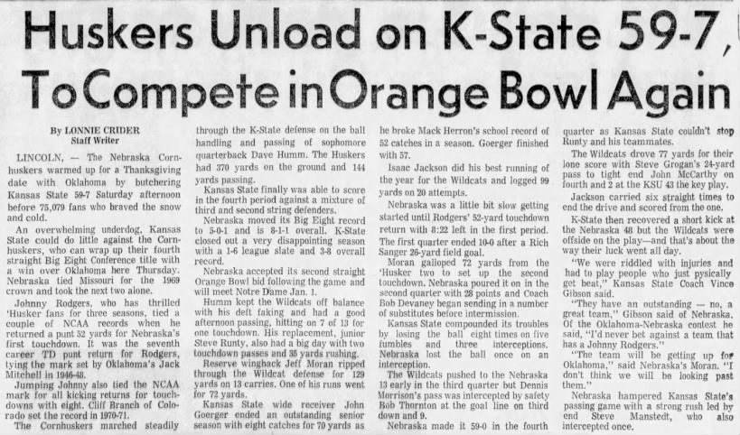 1972 Nebraska-Kansas State football, Wichita Eagle