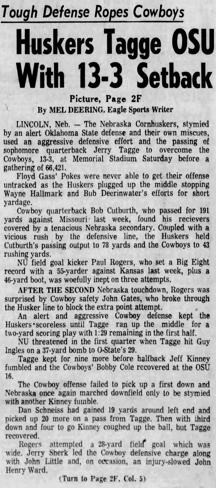 1969 Nebraska-Oklahoma State football, Wichita Eagle 1 of 2