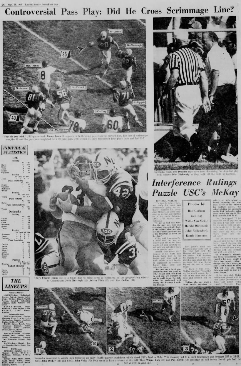 1969 Nebraska-Southern Cal football game photos