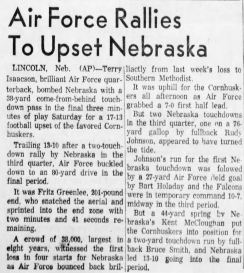 1963 Nebraska vs Air Force, AP