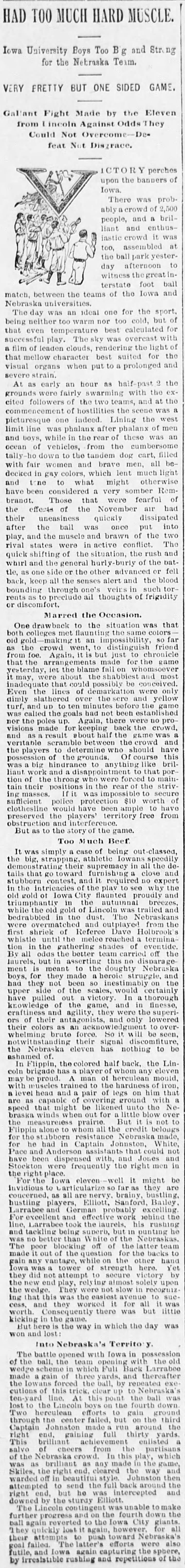 1891 Nebraska-Iowa football, Omaha Bee part 1