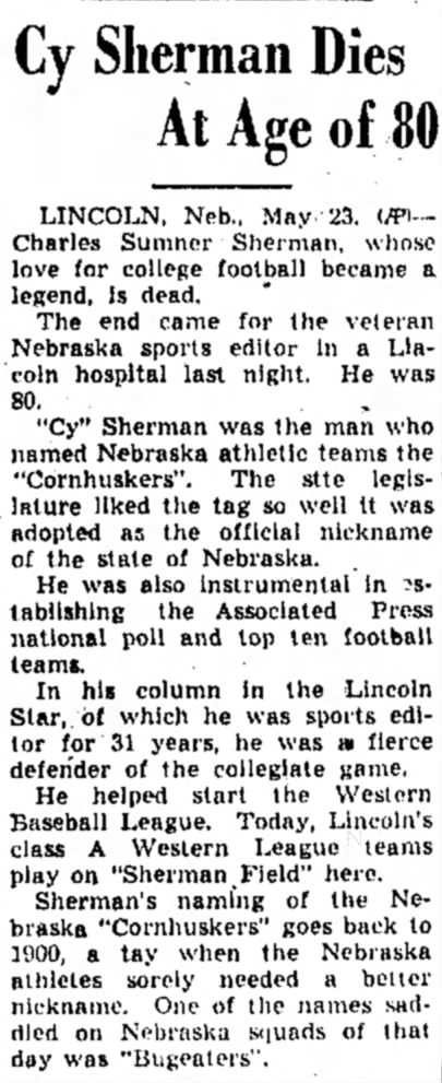 1951 Cy Sherman death, AP