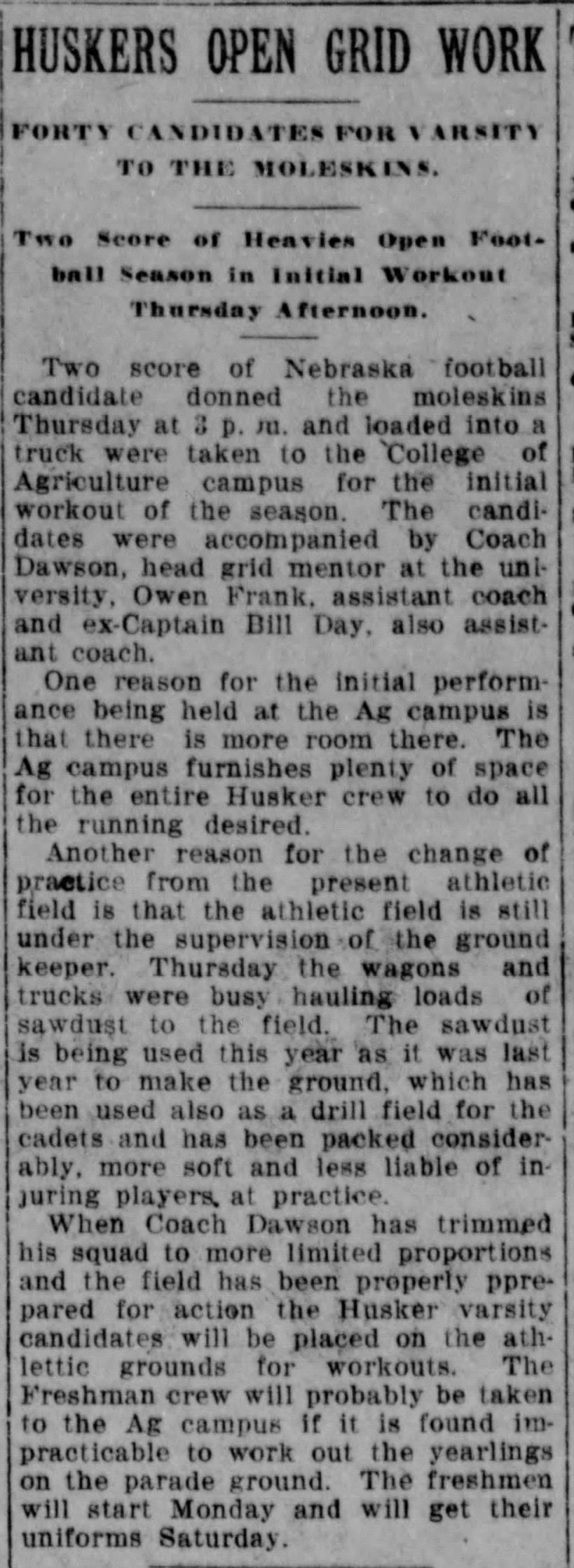 1921 Nebraska football practice