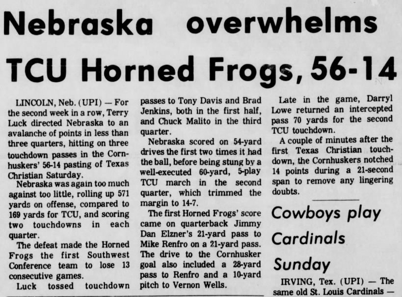 1975 Nebraska-TCU football, UPI