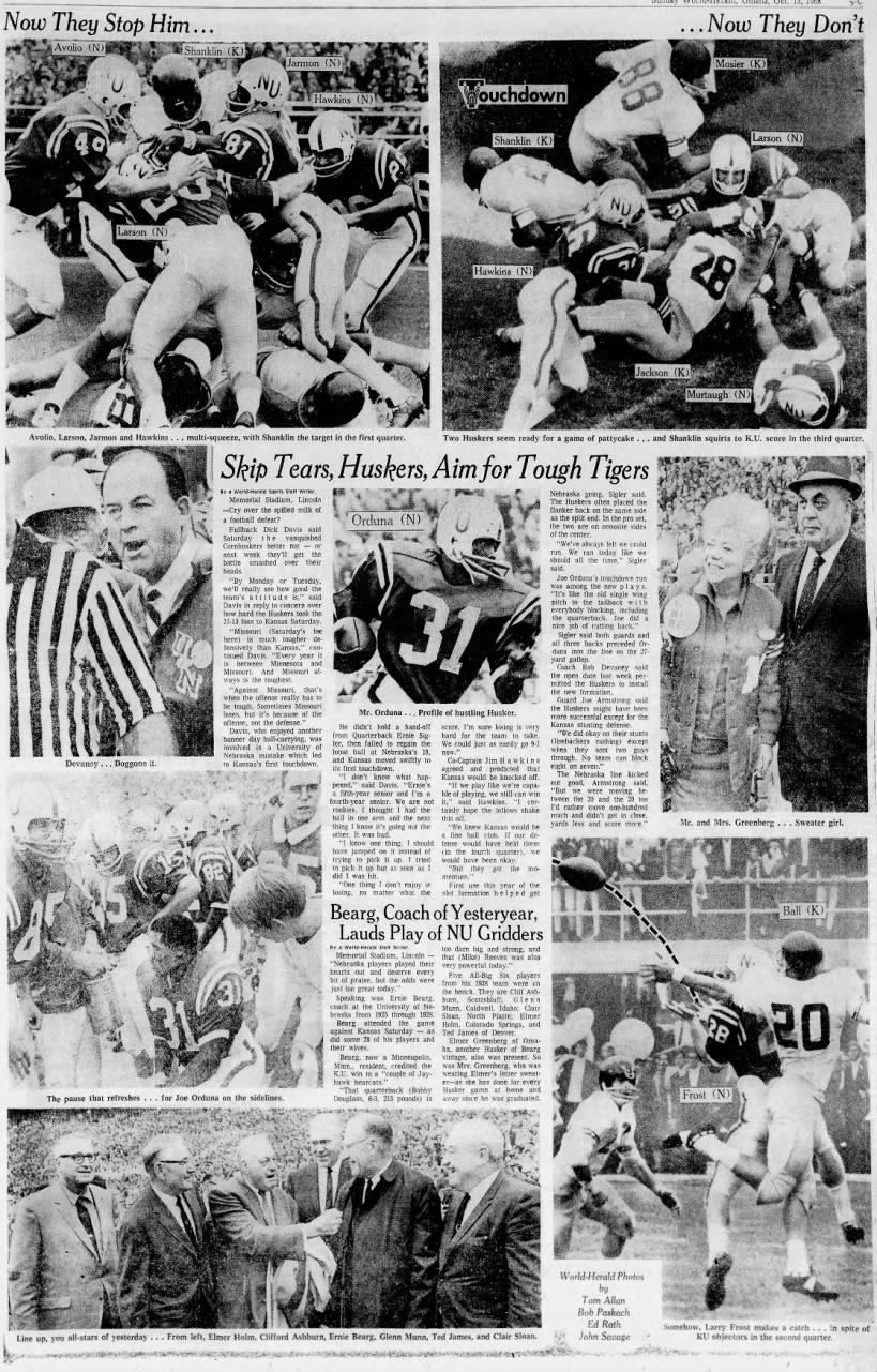 1968 Nebraska-Kansas football photo page OWH