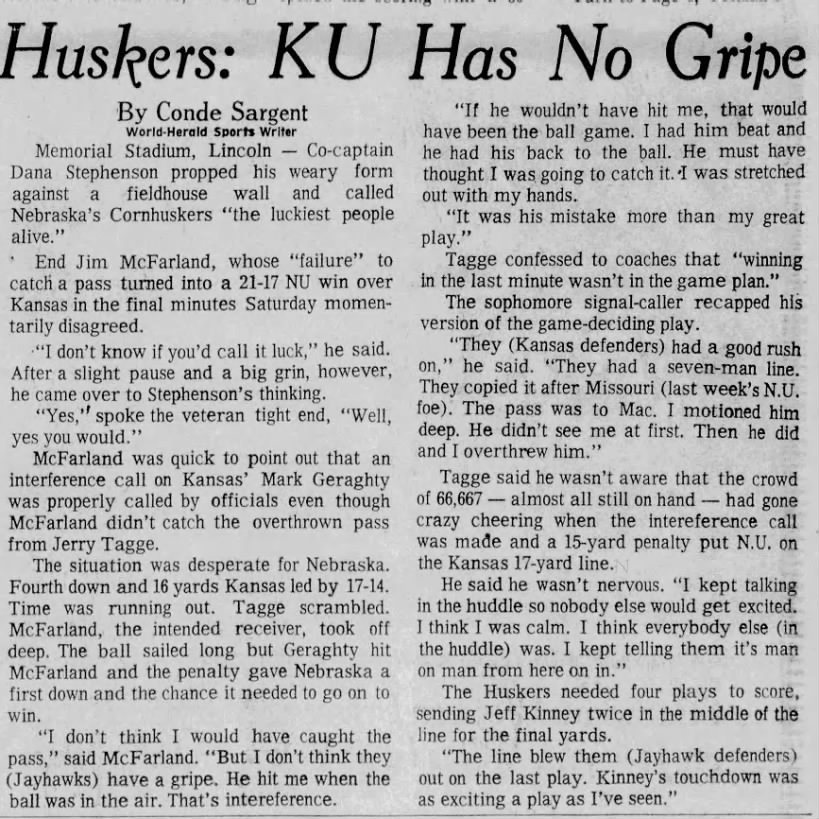 1969 Nebraska-Kansas football sidebar, OWH