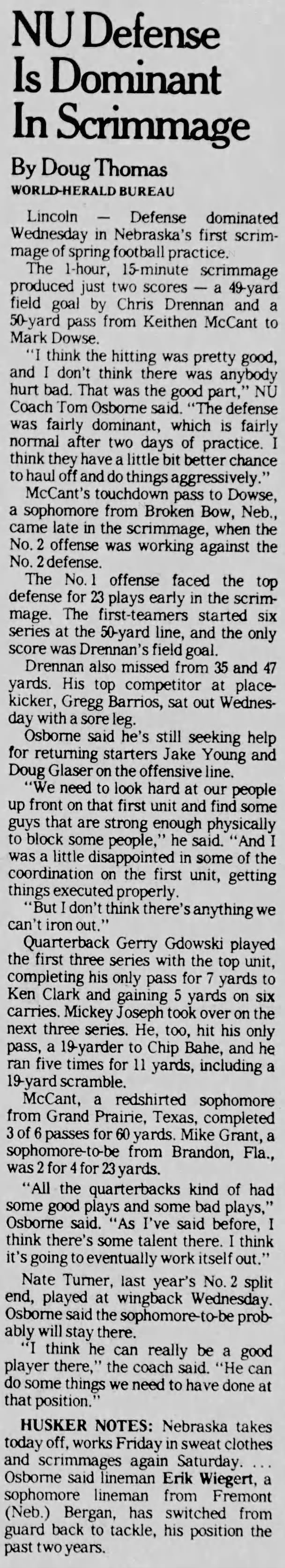 1989 Nebraska football spring scrimmage