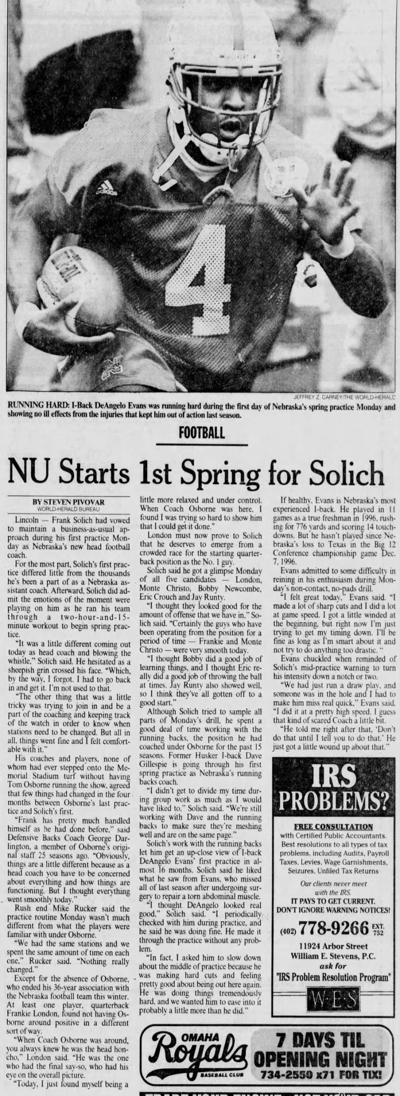 1998 Frank Solich first spring practice Nebraska