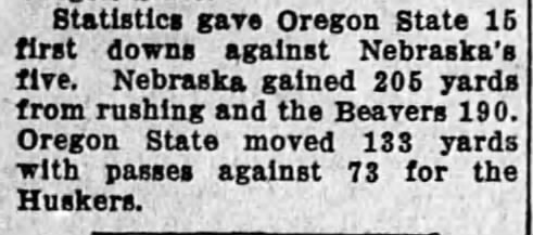1936 Nebraska-Oregon State football stats