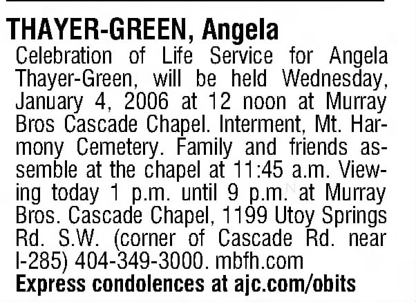 Obituary for Angela Thayer-Green