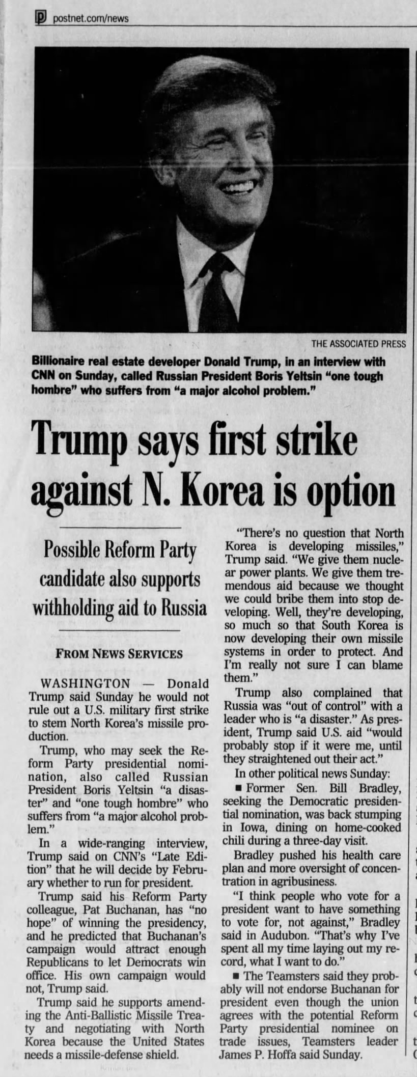 Trump Articles - Trump says first strike against North Korea is option - 11/29/1999