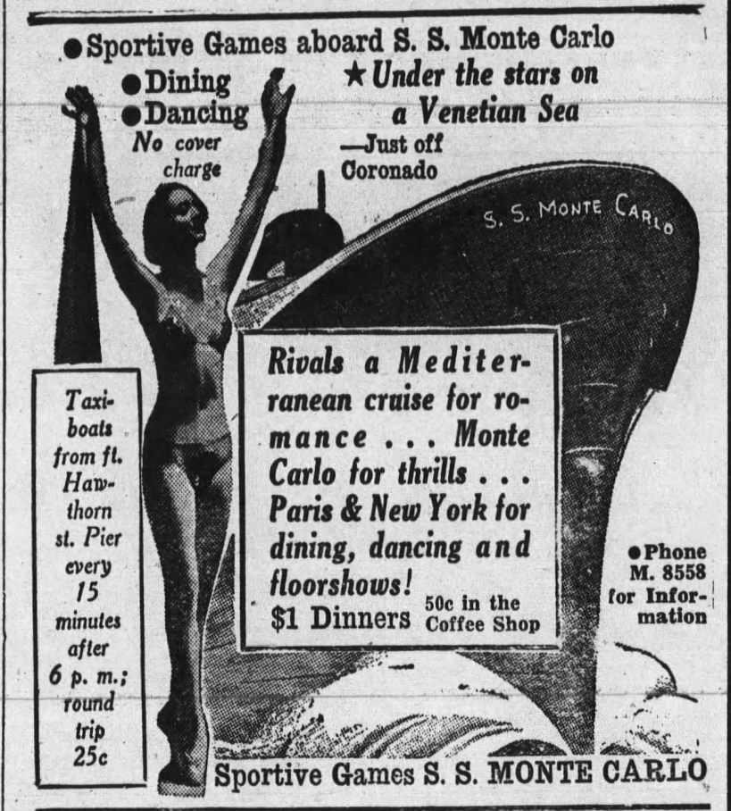 SS Monte Carlo ad, The Chula Vista Star, Sep 4, 1936.