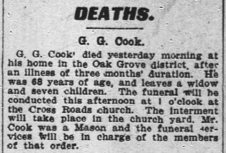 Cook, G. G.  Obit
Feb. 10, 1906