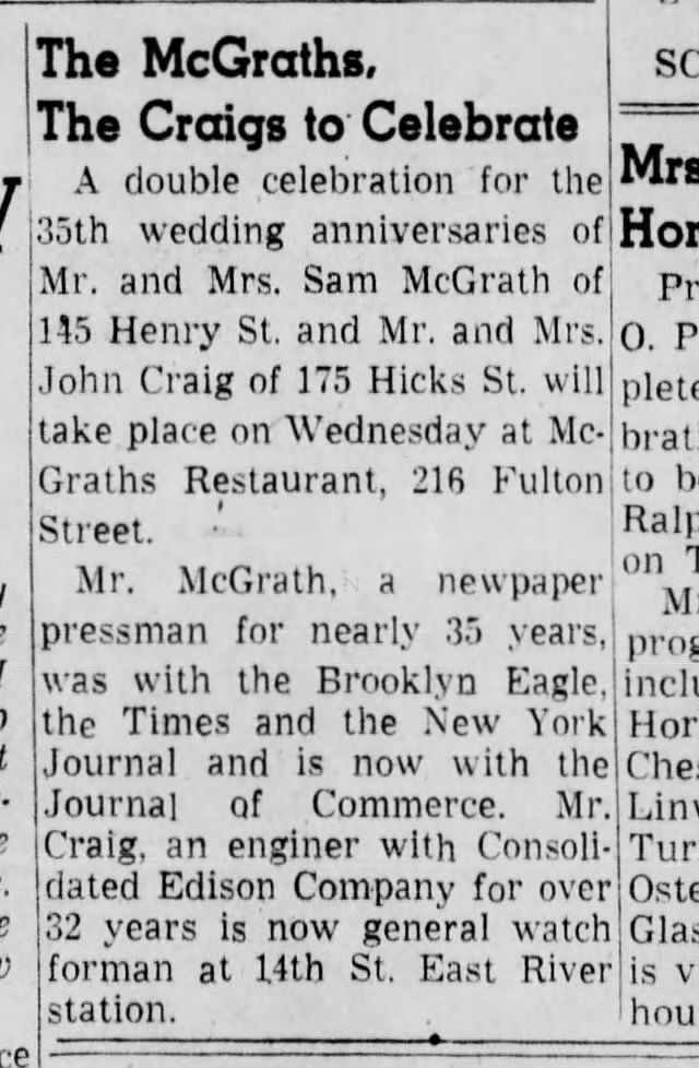 McGrath Craig Wedding 8 Feb 1953