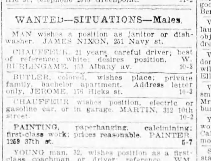 Situations Wanted 11 Nov 1911