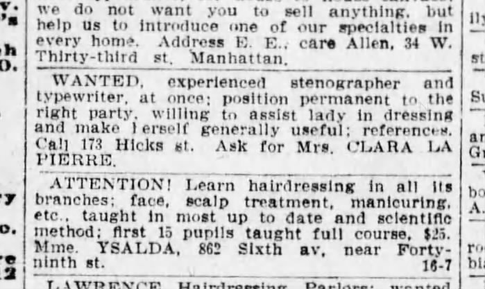 Help Wanted Stenographer 21 Nov 1909