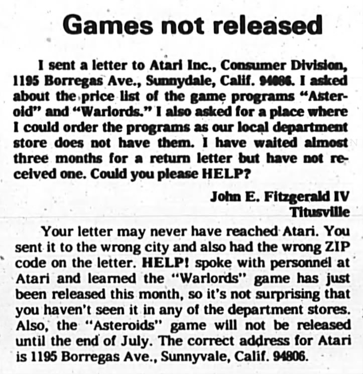 Atari 2600 News: HELP! (May 9, 81)