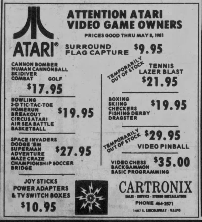 Atari 2600: CARTRONIX (Apr 24, 81)