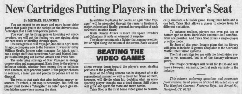 Atari 2600 News: Michael Blanchet (Mar 31, 82)