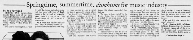 Song History: Bad Review of Pac-Man Fever by Buckner and Garcia (Apr 11, 1982)