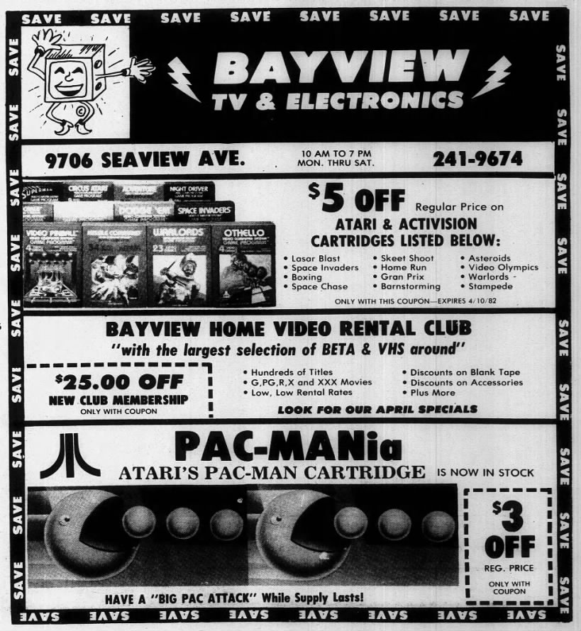 Atari 2600: BAYVIEW TV & ELECTRONICS (Mar 25, 82)