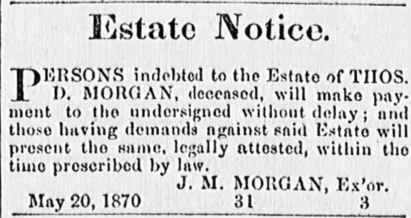 Thomas D. Morgan estate notice