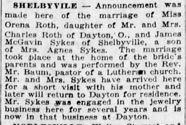 Marriage: Sykes - Roth