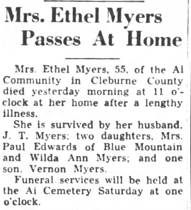 Obituary: Ethel Myers (Aged 55)