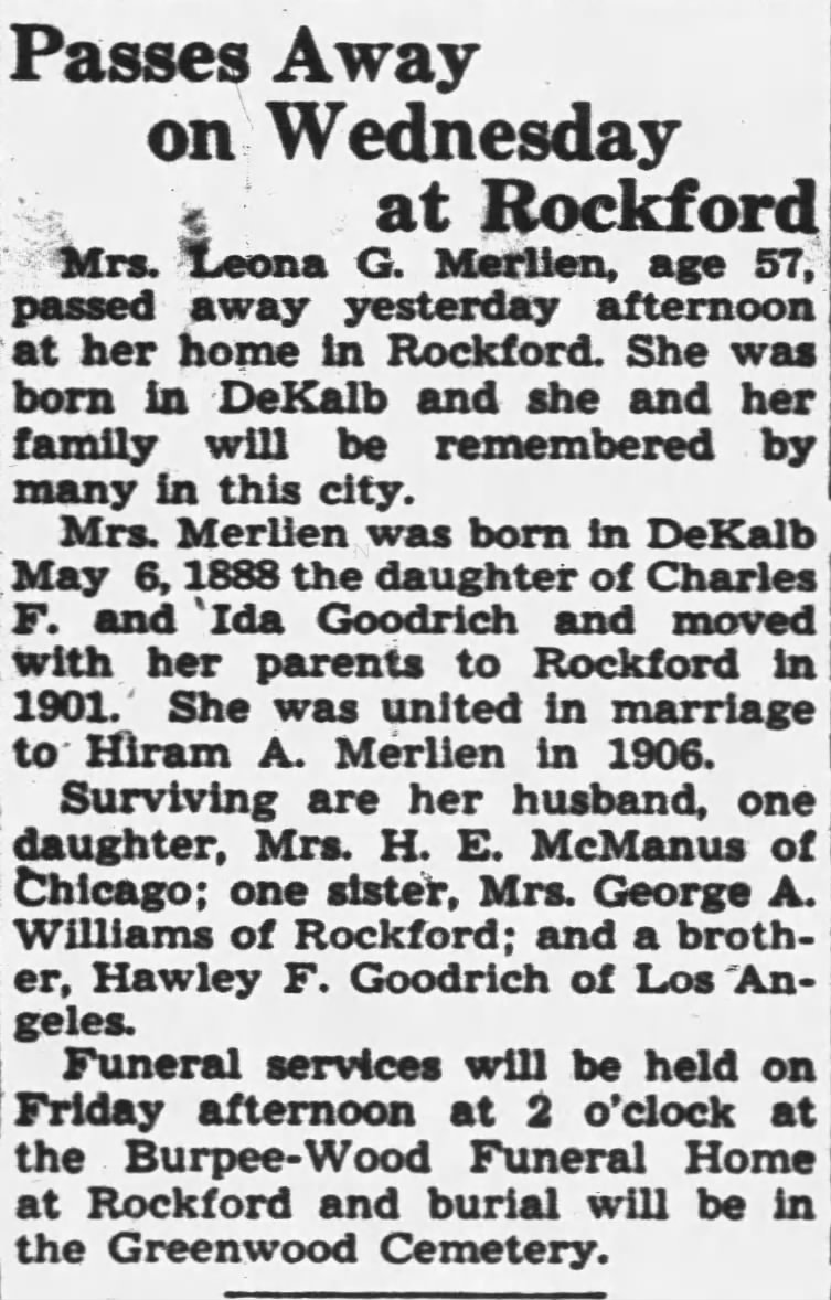 Obituary: Leona G. Merllen (Aged 57)