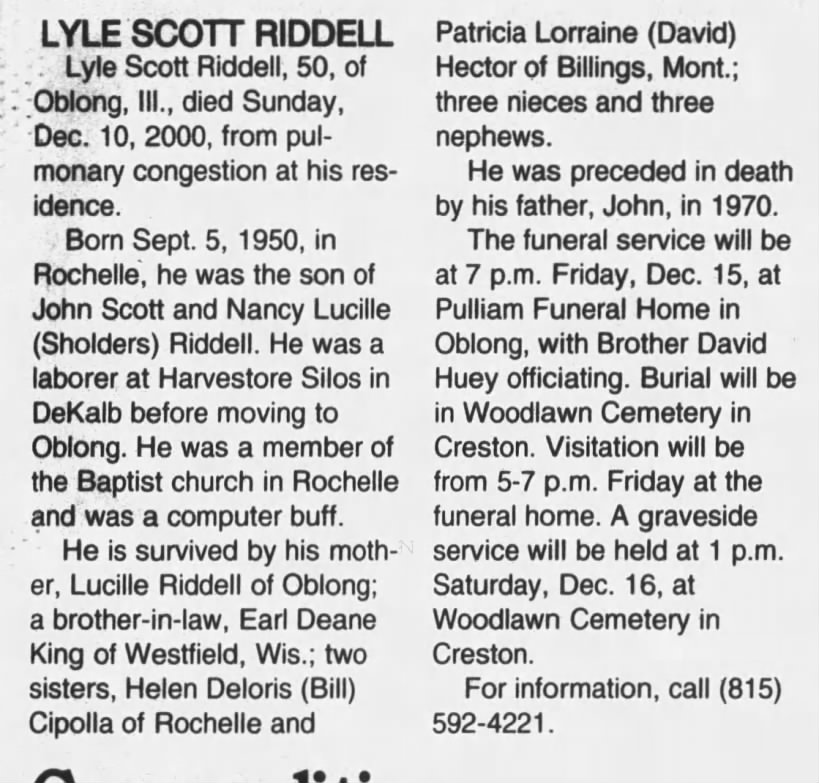Obituary: Lyle Scott Riddell