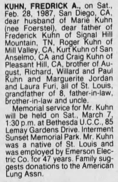 Obituary: Fredrick A. Kuhn