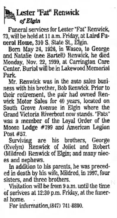 Obituary: Lester Renwick, 1926-1999 (Aged 73)