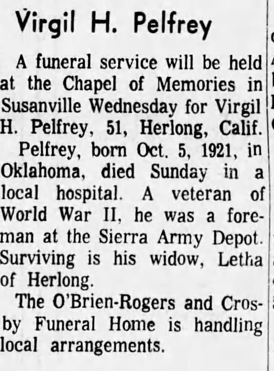 Obituary: Virgil H. Pelfrey (Aged 51)