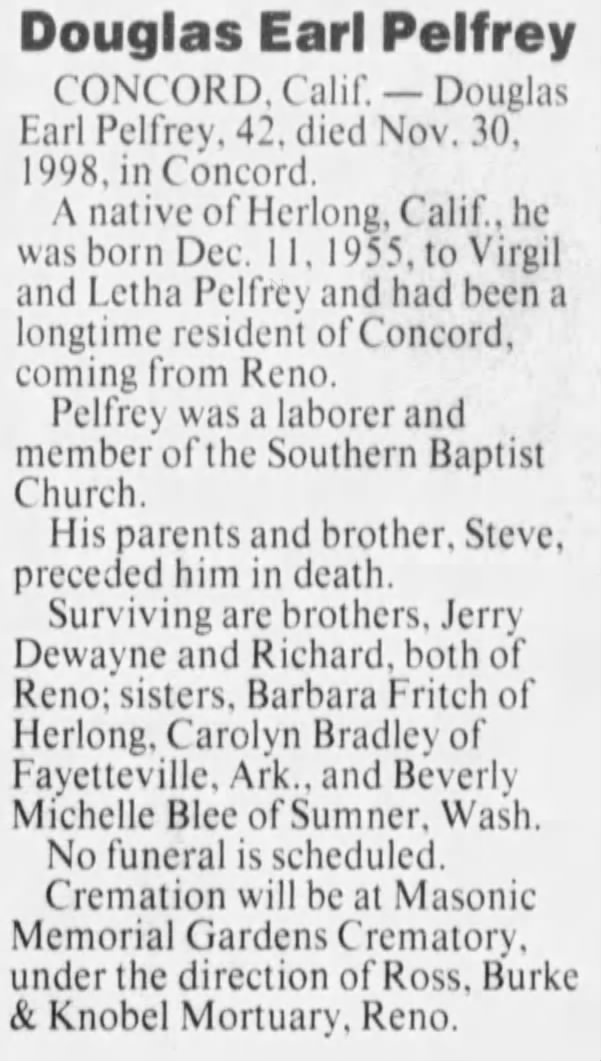 Obituary: Douglas Earl Pelfrey