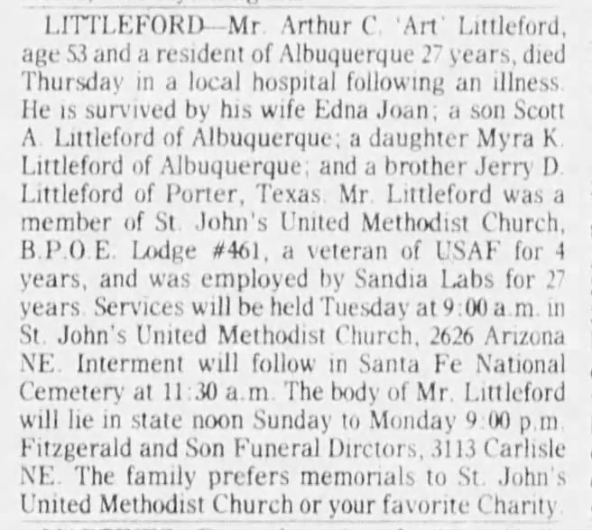 Obituary: Arthur C Littleford (Aged 53)