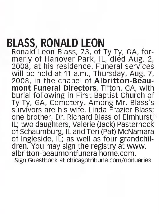 Obituary: RONALD LEON BLASS (Aged 73)