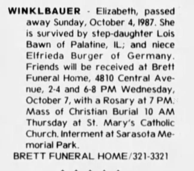 Obituary: Elizabeth WINKLBAUER