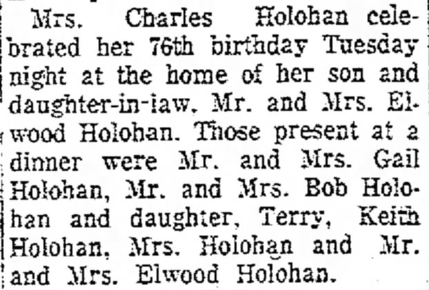 Mrs Charles Holohan 76th birthday