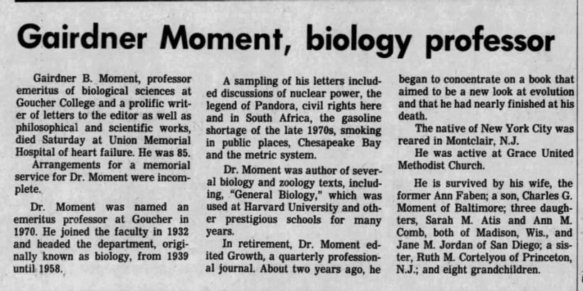 Obituary: Gairdner Moment, biology professor