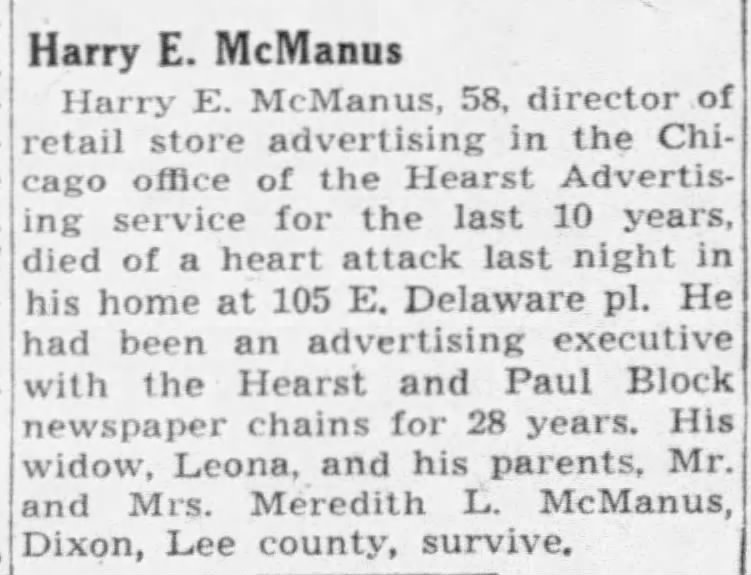 Obituary for Harry E. McManus (Aged 58)