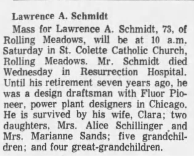 Obituary: Lawrence A. Schmidt (Aged 73)