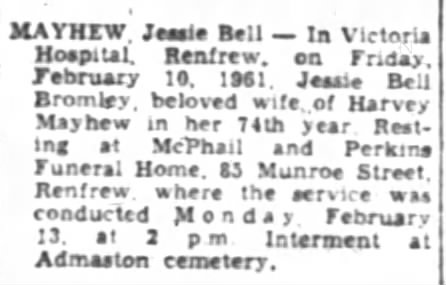 Obituary: Jessie Belle Mayhew nee Bromley