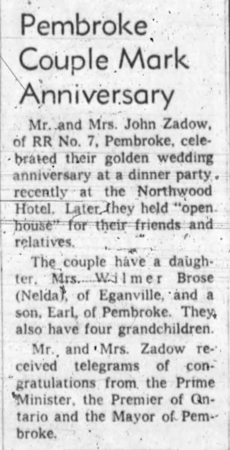 Golden Wedding Anniversary: John Zadow and Olga Molkentine