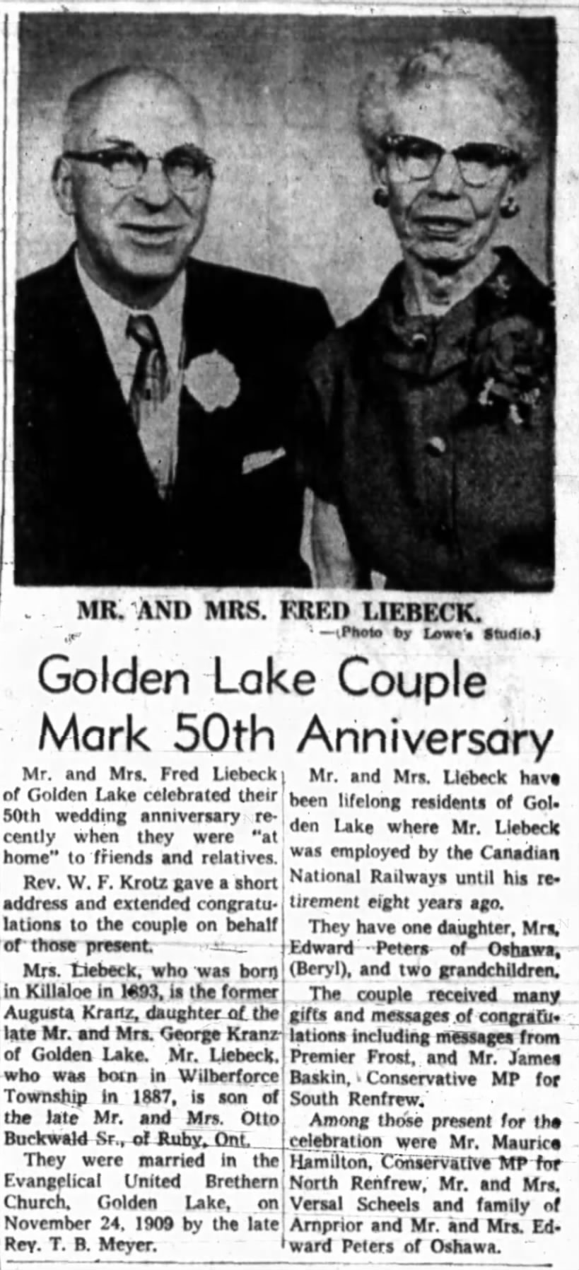50th Anniversary: Mr. and Mrs. Fred Liebeck