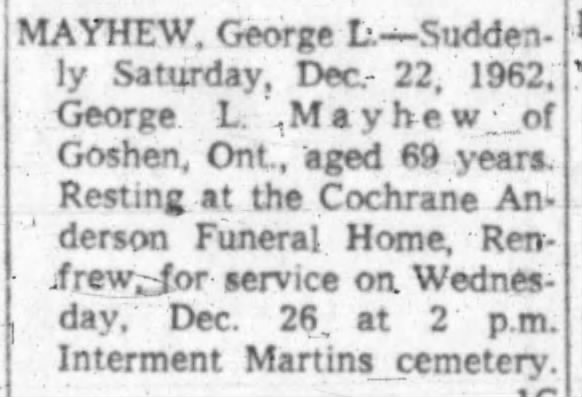 Obituary:  George L. Mayhew (Aged 69)