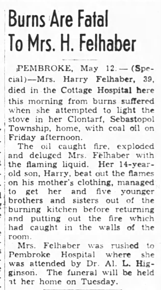 Mrs. Felhaber dies from burns